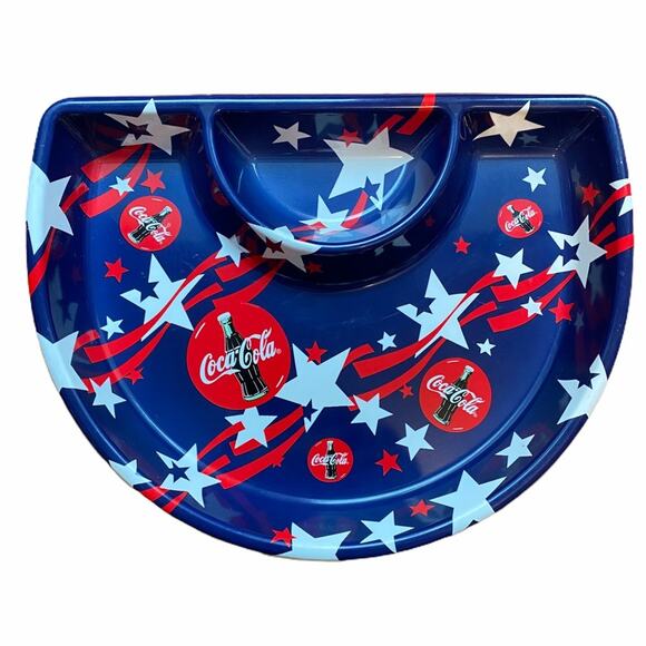 Coca-Cola Patriotic Plasticware Tray, 2-Plates, 2-Bowls, Chip dip Tray Bundle - Picture 10 of 13